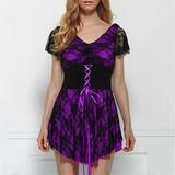 Jocestyle Short Dress Women Casual V-neck Lace Up Short Sleeve Dress (Purple 2XL)