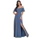 Ever-Pretty Women's Plus Size V-Neck Off-Shoulder Plus Size Causal Party Dress with Sleeves 00237 Dusty Navy US22