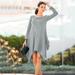 Women Dress Solid Color Stretchy Irregular Hemline Pockets Round Neck Long Sleeve Swing Vintage Mini One-Piece