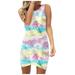 Donald Women's Tie-Dye Printed Sleeveless Ruched Round Neckline Cross Hem Mini Dress