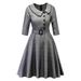 Women Retro Housewife Button Lapel Vintage Rockabilly Party Evening Waistband Swing Dress