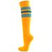 Golden Yellow Stripe Couver Elite Quality Athletic Knee-High Socks, Light Sky Blue / Bright Blue Medium