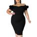 Colisha Plus Size Dress Women's Off Shoulder Ruffle Evening Party Bodycon Package Hip Midi Dress Summer Casual Beach Sundress