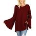 Daisy Del Sol Womens Warm Long Bell Sleeve Chunky Thick Knit Oversized Loose Fit High Boat Neck Tunic Pullover Sweater
