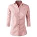 Doublju Women's 3/4 Sleeve Slim Fit Button Down Dress Shirt (Plus Size Available)