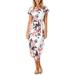 Womens V-Neck Casual Work Geometric Pattern Midi Floral Print Belted Pencil Dress