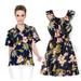 Made in Hawaii Matching Mother Shirt Daughter Luau Wrap Dress in Navy with Pink Floral