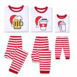 Matching Family Christmas Pajamas Sets Christmas Hat Cup Print White Long Sleeve Top & Red Stripe Bottoms Pant Sets