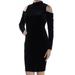 CALVIN KLEIN Womens Black Cold Shoulder Long Sleeve Halter Above The Knee Sheath Evening Dress Size: 8