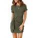 Hirigin Women's Casual Crew Neck Short Sleeve T Shirt Dress Summer Tie Waist Ruched Stretchy Bodycon Mini Dress