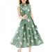 Elegant Womens A-Line Dress Floral Printed Ball Gown Ladies Party Cocktail Evening Long Sleeveless Dress Green M