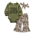 Multitrust baby autumn long-sleeve jumpsuit + leopard flared pants + bandana