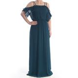 RALPH LAUREN Womens Green Cold Shoulder Sheer Overlay Cold Shoulder Short Sleeve Square Neck Full-Length Evening Dress Size 2