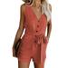 New Women's Solid Color Jumpsuit Casual V-neck Bow Five-point Shorts Romper Sleeveless Bodysuit Sexy Jumpsuit Buttons Jumpsuit
