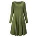 salezon Women Long Sleeve Loose Pleated Swing Maxi Dress Casual Solid Plus Size Dress