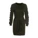 Binpure WomenÂ´s Fall Mini Dress Casual Ruched Long Sleeve Crew Neck Plain Short Dress with Belt