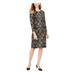 JESSICA HOWARD Womens Black Sequined Ikat 3/4 Sleeve Jewel Neck Knee Length Sheath Formal Dress Size 4P