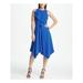 DKNY Womens Blue Ruffled Sleeveless Crew Neck Midi A-Line Dress Size 16
