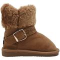 Rampage Toddler Girlsâ€™ Little Kid Slip On Microsuede Short Ankle Boots with Faux Fur Cuff and Cutout Design Buckle Straps Cognac Size 7