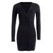 Dewadbow Women Party Cocktail Dresses Bodycon Mini Dress V Neck Long Sleeve