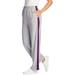 Woman Within Women's Plus Size Side Stripe Cotton French Terry Straight-Leg Pant - 12, Heather Grey Plum Purple