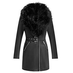 Giolshon Women's Faux Suede Leather Long Jacket Wonderfully Parka Coat with Faux Fur Collar S