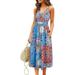 Women Pocket Boho Sundress Summer V Neck Wrap Vintage Sling Sundress Floral Print Flowy Party Swing Boho Beach Long Dress
