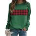 TWZH Women Red And Black Checkered Print Long Sleeve Solid Sweatshirt