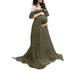 UKAP Maternity Off Shoulder Ruffle Sleeve Lace Trailing Elegant Dress Women's Gown Maxi Photography Dress Navy Green XXL(US 14-16)