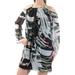 BAR III Womens Black Cold Shoulder Printed Long Sleeve Jewel Neck Mini Shift Dress Size: L