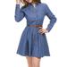 Allegra K Women's Long Sleeves Above Knee Denim Shirt Dress with Belt