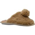 kensie Girls' Big Kid Slip On Plush Fluffy Faux Fur House Slippers with Sparkly Pom Pom, Cute Warm Comfortable Shoes for Home Tan Size 13/1