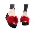 Wazshop Women Slip On Slippers Slider Fluffy Platform Sandals Faux Fur Summer Shoes