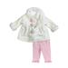 Infant Girls Ivory Fleece Jacket Bodysuit & Pink Leggings 3 pc Baby Outfit