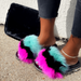 Cape Robbin Casino Mint Candy Lush Fur Fashion Sandals Slip On Slide Mule (10)