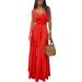 UKAP Womens Spaghetti Strap Party Dress Summer Solid Color Button Bandage Long Maxi Dress