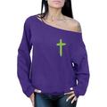 Awkward Styles Green Cross Ladies Off The Shoulder Sweatshirts Cross Sweater Jesus Clothing for Women Cross Oversized Sweatshirt Christian Cross Clothes Cross Off The Shoulder Sweatshirt for Women