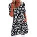 Winnereco Women Dress Floral Print Round Neck Half Sleeve Straight Dress (Black 4XL)