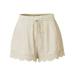 Avamo Loose Fitting Women Comfy Elastic Waist Pure Color Shorts Lace Splicing Summer Beach Short Pants Drawstring Off-White 4XL=SU 18