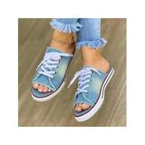 Woobling Women Peep Toe Lace Up Slides Pumps Slip On Flat Sneakers Ladies Casual Loafers Shoes