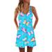 DYMADE Women Casual Dress Sleeveless V Neck Butterfly Print Summer Mini Dress Sundress