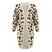 TINKER Women Autumn Winter Casual Sexy Leopard Print Slim Pocket Jacket Long Sleeve Loose Cardigan Warm Long Coat