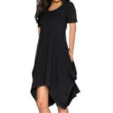 UKAP S-5XL Womens Plain Color Dress Classic-Fit Short Sleeve Crew Neckline Slim Fashion Dresses Black 4XL(US 20-22)