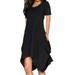 UKAP S-5XL Womens Plain Color Dress Classic-Fit Short Sleeve Crew Neckline Slim Fashion Dresses Black 4XL(US 20-22)