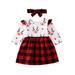 Babyâ€™ s Dress and Headband Set Beautiful and Fashionable Christmas Style Long Sleeve and Round Collar Dress and Headband Set with Cartoon Deer and Plaid Patterns for Baby Two-Piece Suit for Baby