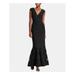 RALPH LAUREN Womens Black Cap Sleeve V Neck Full-Length Sheath Formal Dress Size 8