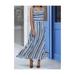 K. Jordan Women's Multi-Stripe Woven Maxi Dress in Blue-Multi - M