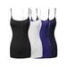 Juniors & Plus Basic Solid Long Length Adjustable Spaghetti Strap Camisoles (4PK - Black/White/Royal/Navy, L)