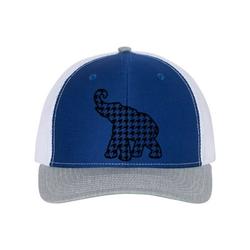 Roll Tide Hat, Houndstooth Elephant, Alabama Football, Alabama Trucker Hat, Alabama Snap Back, Alabama Fan, Football Hat, Black Text, Royal/White/Heather