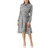 Allegra K Women's Tie Neck Chiffon Long Sleeves Vintage Floral Print Belted Dress